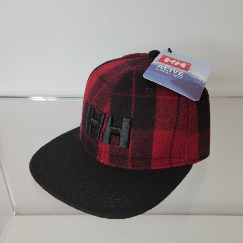 Helly Hansen Wool Flat Brim Snap Back Hat Red Black NWT